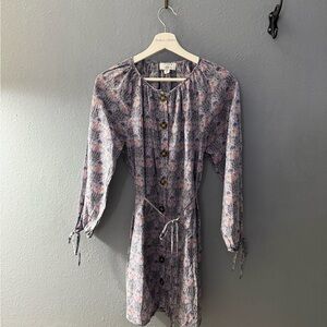 J. Crew Lavender Floral Button-Front Long Sleeve Dress